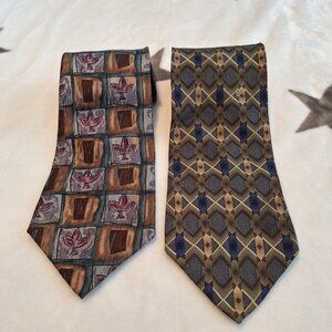 Lot of 2 Mens Silk Neck Ties Unique Patterns Jack Harper & Jimmy V Preppy‎ Party